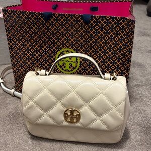 Tory Burch Ivory Quilted Satchel